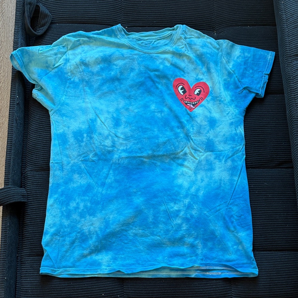 Kieth Herring UO Tie-Dye Tee with Red Heart Graffiti Art 80s NYC